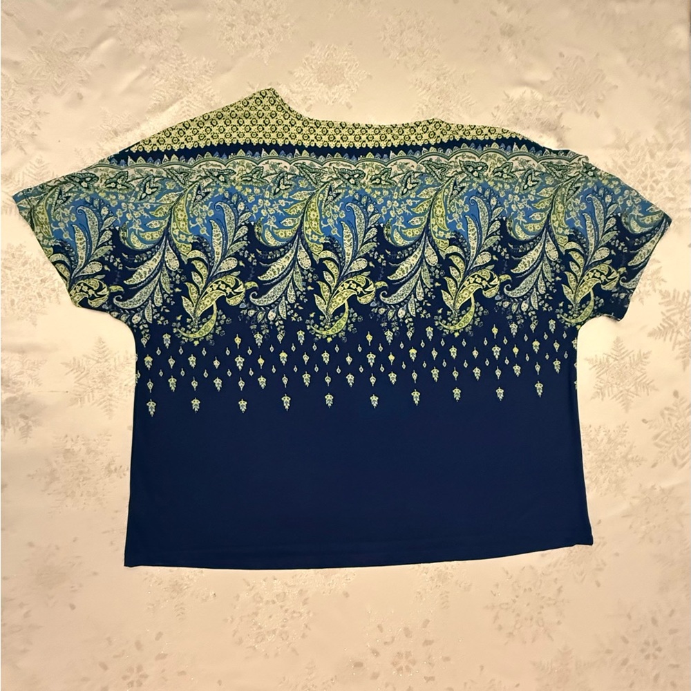 Susan Graver Blue Paisley Print Short Sleeve Top - Picture 6 of 6